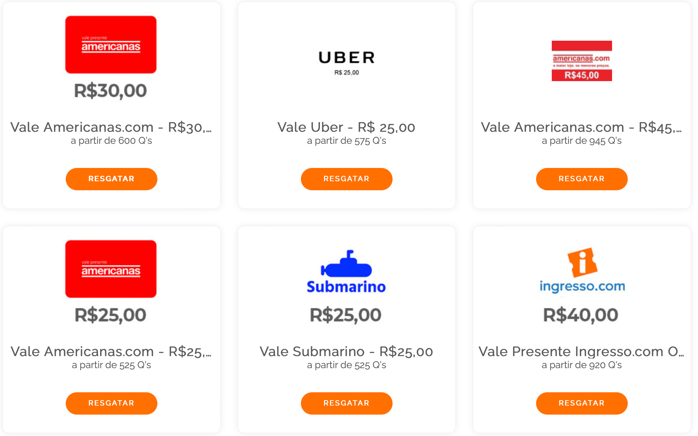 Recompesas Qualibest: vales Americanas, Uber, Submarino