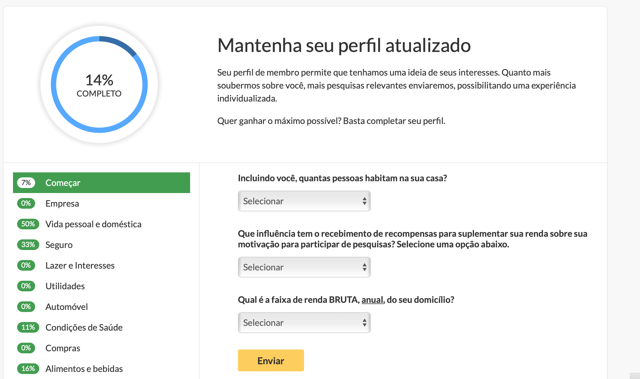 Opiniões de Valor perfil